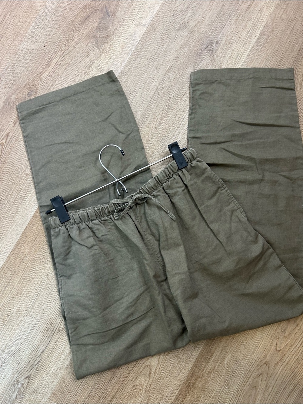 Kathy Ireland Cotton Ramie Army Green Pull on Straight Leg Drawstring Pant